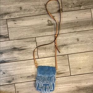 Tory Burch Terry Cloth Blue and Tan Crossbody Bag